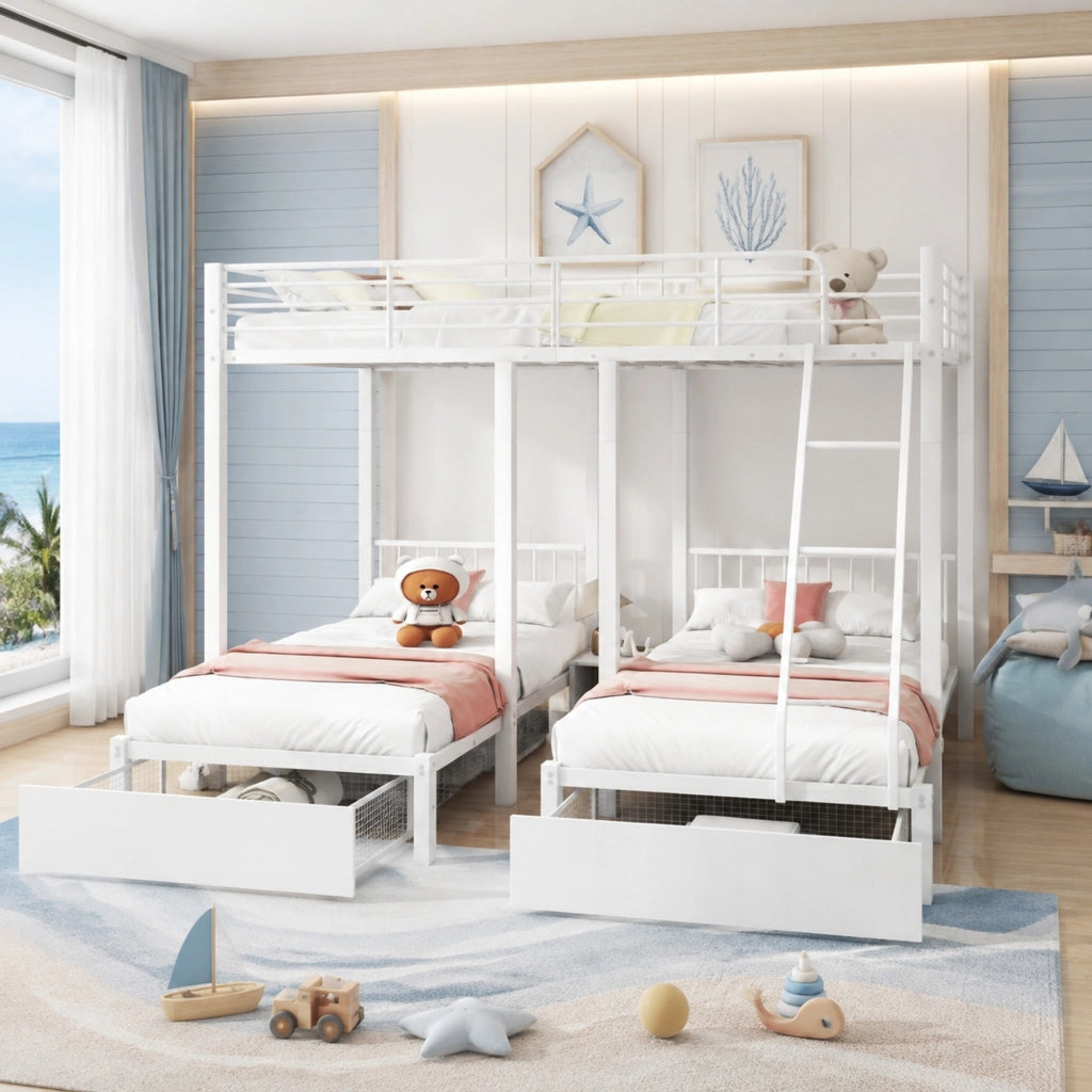 LETTO a castello triplo convertibile 140x200 cm e 2x 90x200 cm Metallo Bianco