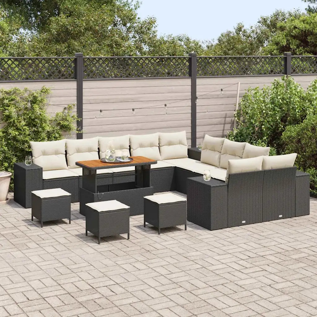 Set Divano da Giardino con cuscino 14 pcs Nero polyrattan