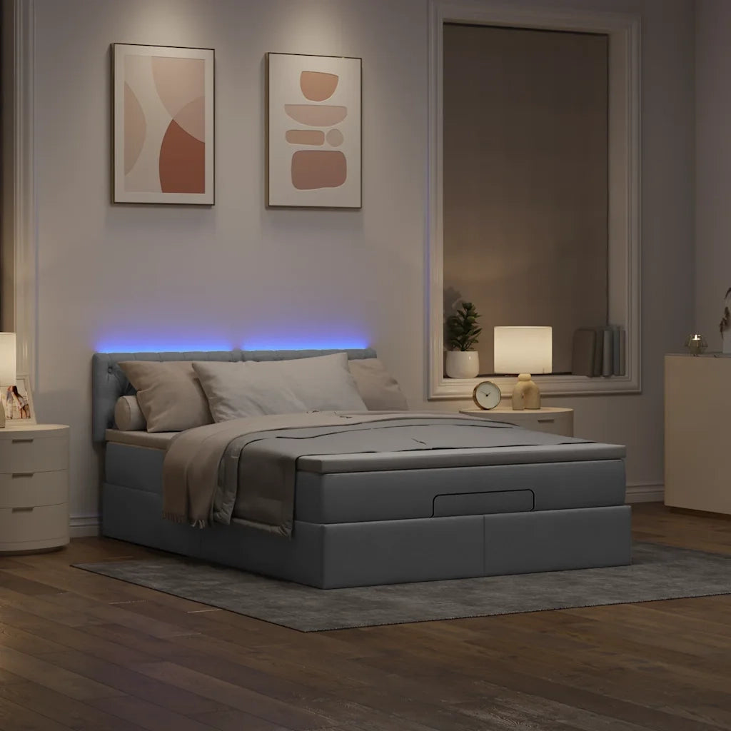 Pouf Letto con Materasso e LED Grigio Chiaro 140x190 cm 3312388