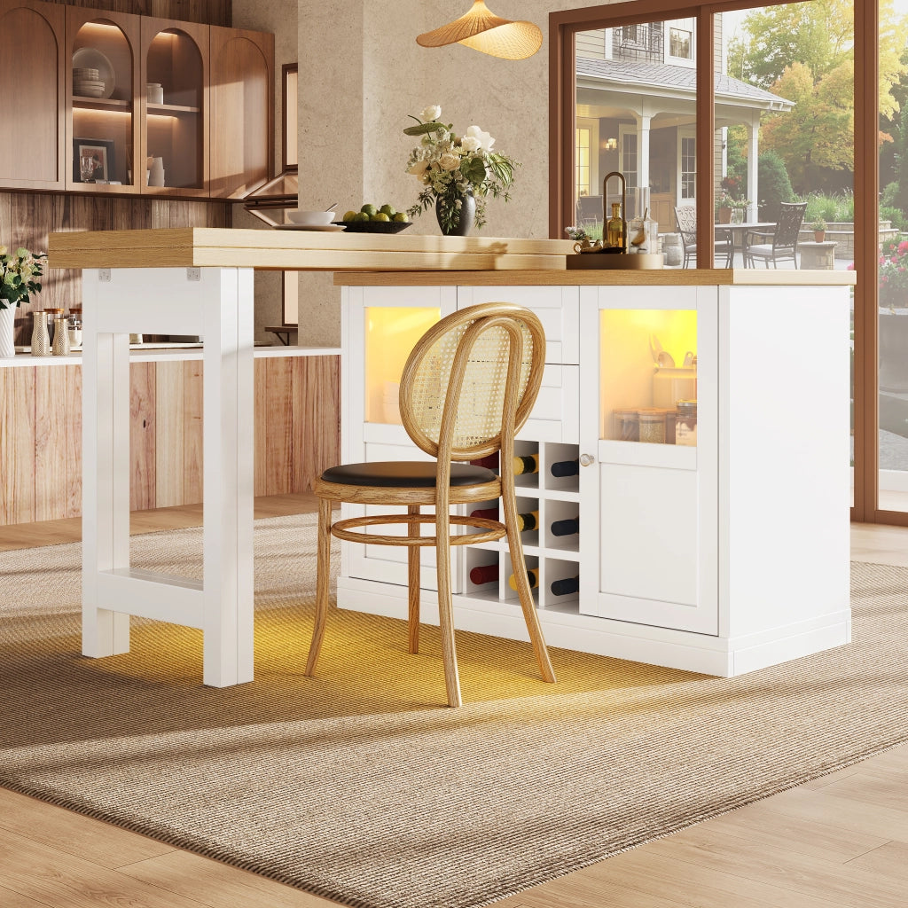 TAVOLO Allungabile 120-197 cm Girevole 360° MDF Bianco con LED e Contenitore