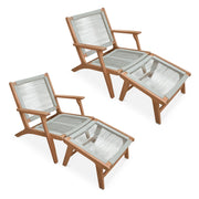 Set 2 lettini prendisole in legno e corda con poggiapiedi, talpa