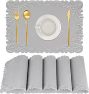 Set di tappeti da tavola in pelle lavabile 30 x 44 cm - tappeti da tavola impermeabili senza scivolare - resistente al calore - disegno a rilievo - grigio - set da 6 pezzi