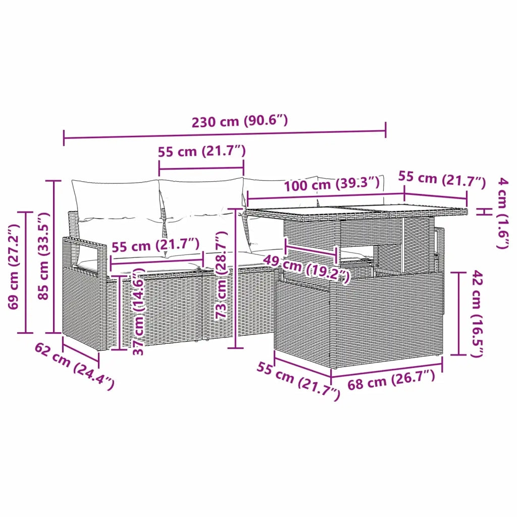 Set Divano da Giardino 5 pcs Marrone e Rosso polyrattan