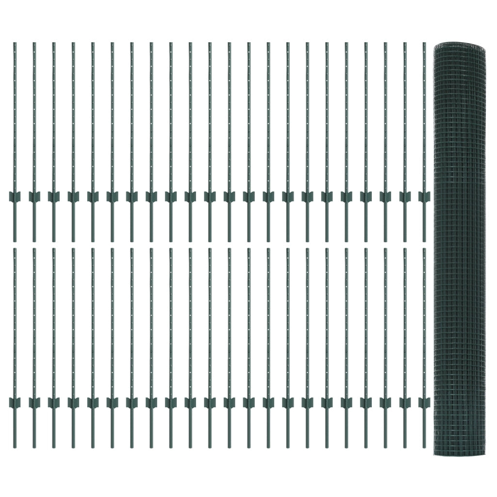 Recinzione in Rete Saldato con 44 U Post Verde 1x100 m Acciaio