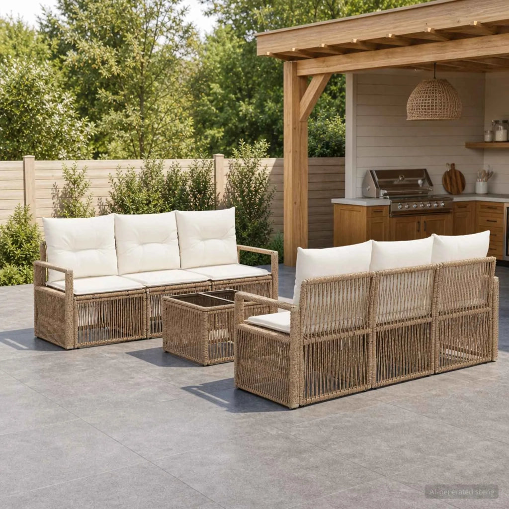 Set Divano da Giardino 7 pz Beige polyrattan 3435645