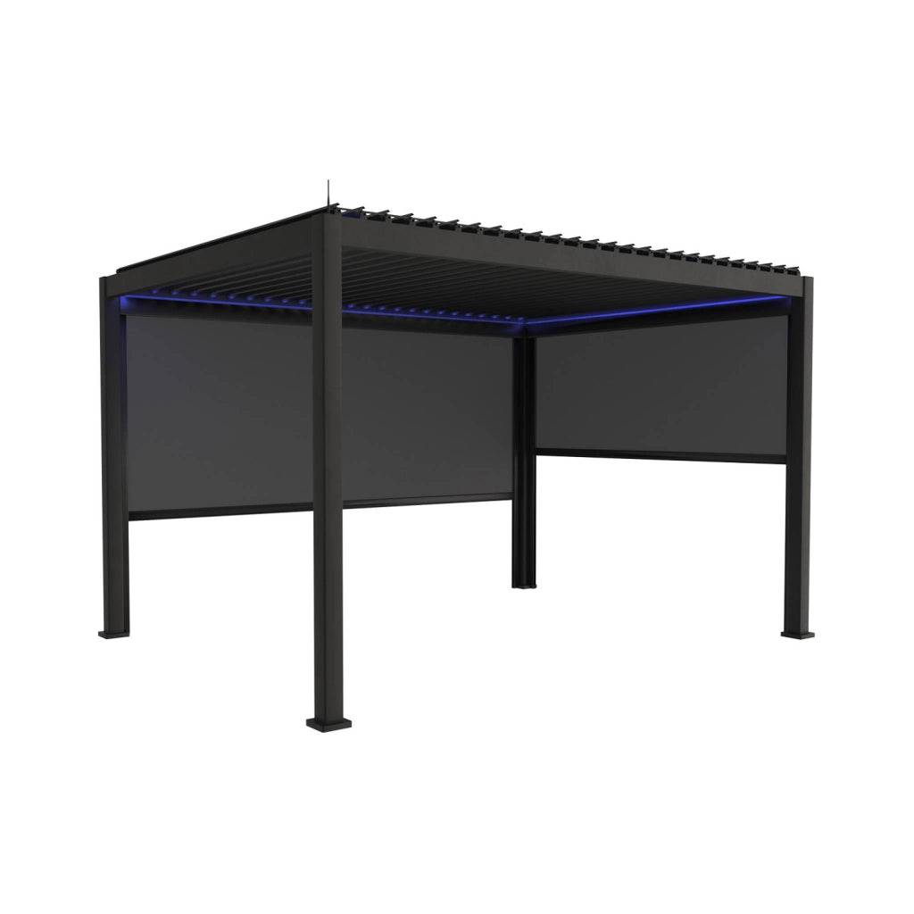 Pergola bioclimatica 3x4m in alluminio led + tenda 3m + tenda 4m,