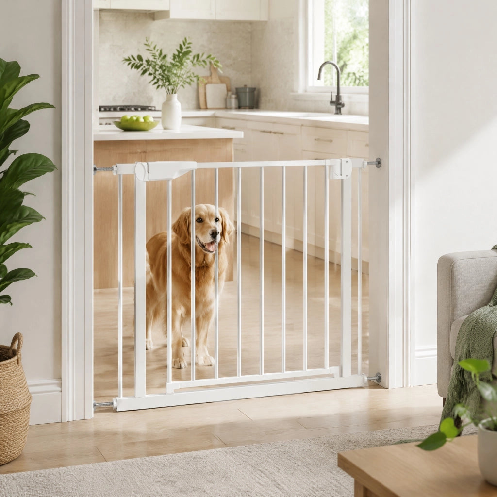 Cancelletto di sicurezza 73x4.5x82 cm con chiusura automatica; acciaio al carbonio bianco