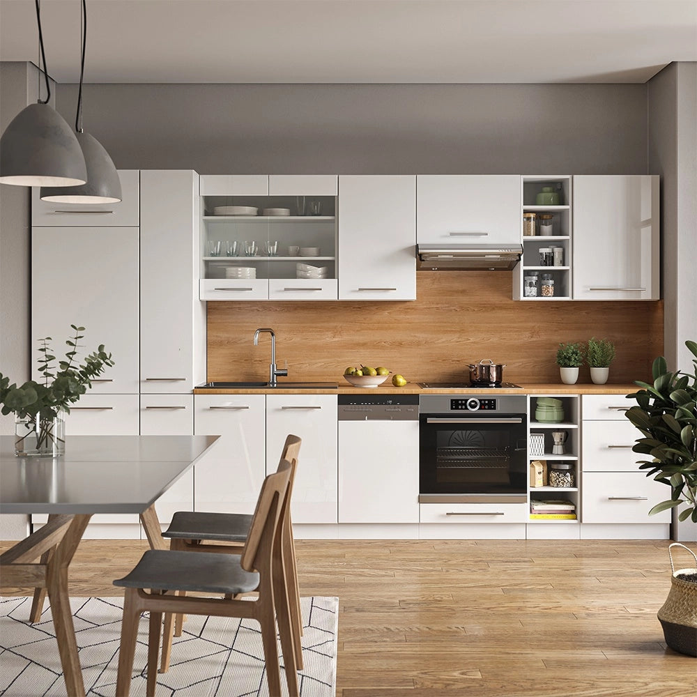 Cucina componibile Fame-Line Bianco lucido/Bianco 355 cm senza piano di lavoro Vicco