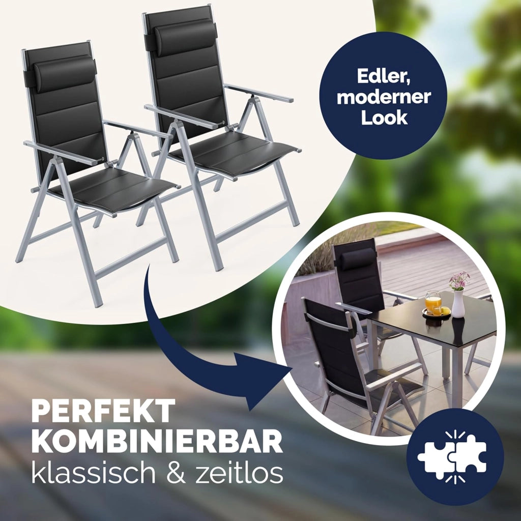 Set 2 Sedie da Giardino Schienale Regolabile 8 Livelli Supporto Lombare Alluminio Carico Max.120 kg Campeggio