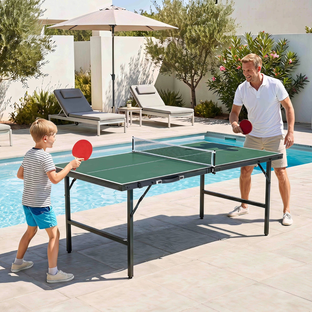 Tavolo da ping pong pieghevole 152,5x76 cm rete 2 racchette palline, Tavolo tennis portatile preassemblato salvaspazio Verde