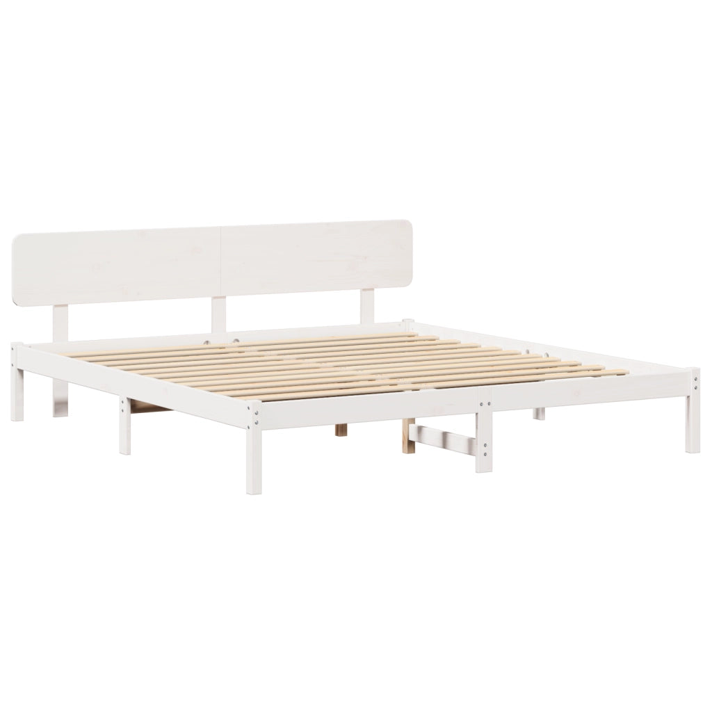 Struttura Letto con Testiera Bianca 180x200 cm Legno Massello di Pino
