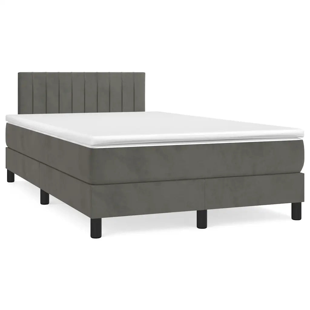 Letto a Molle con Materasso e LED Grigio Scuro 120x190cm in Velluto