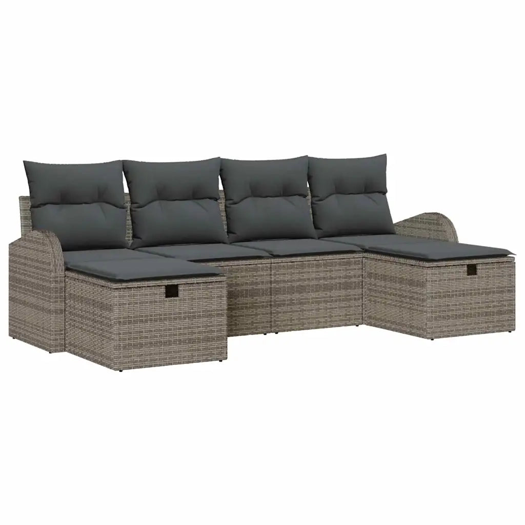 Set Divano da Giardino con cuscino 6 pcs Grigio polyrattan