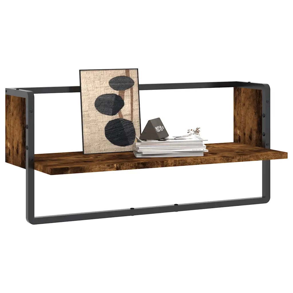 Mensola a Parete con Asta Rovere Fumo 65x25x30 cm 836290