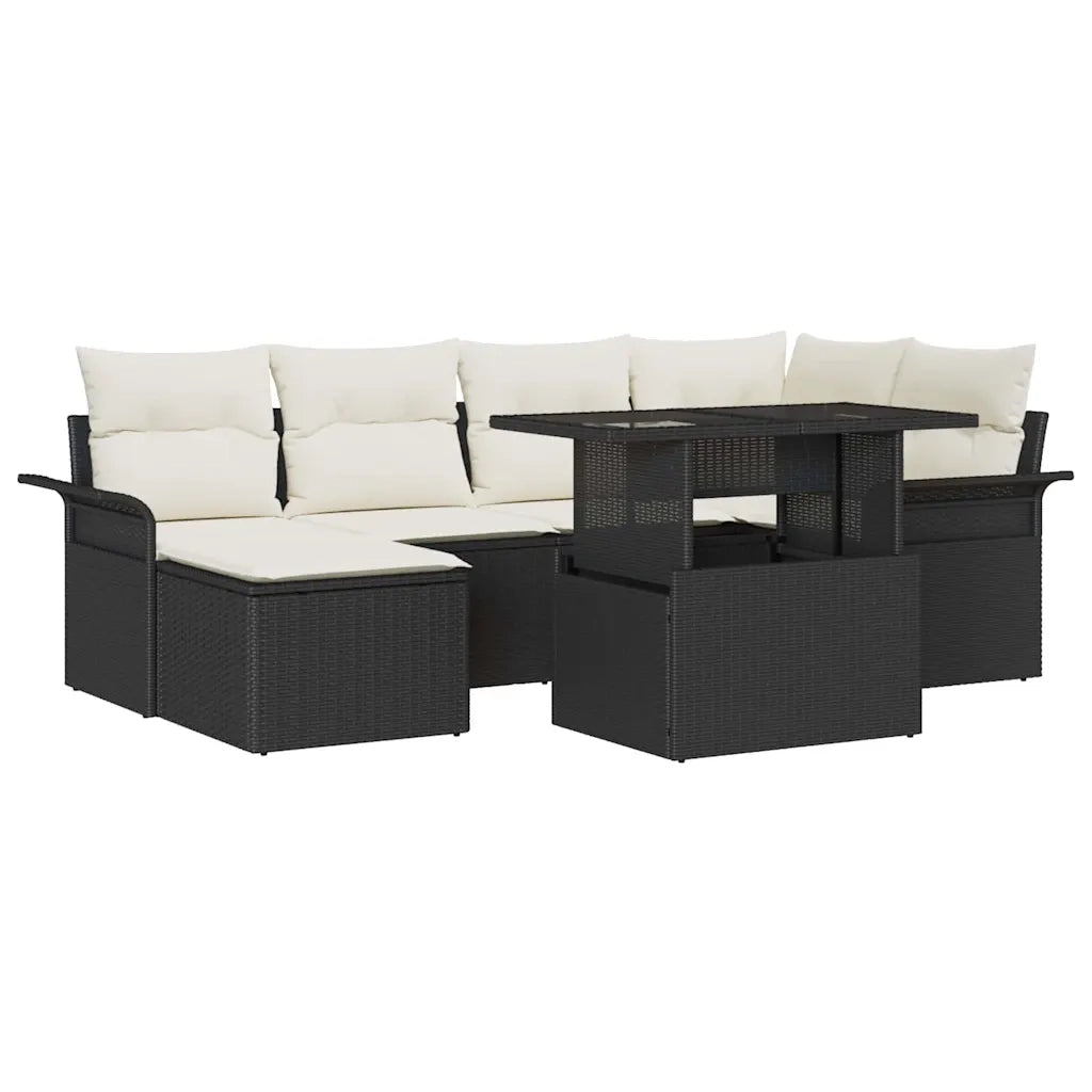 Set Divano da Giardino con cuscino 7 pcs Nero Poly Rattan 3348313