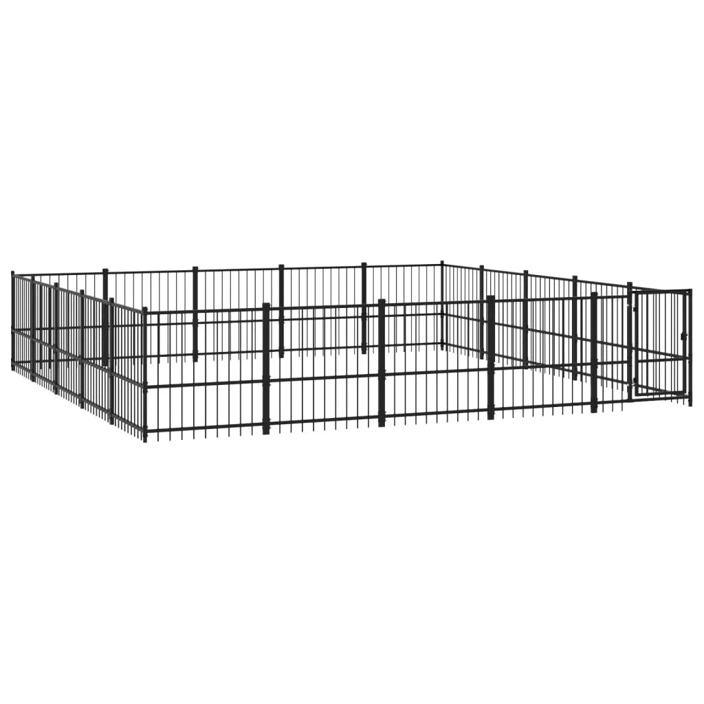 Gabbia per cuccia recinto per animali da esterno per cani in acciaio 23,52 m² nero 02_0041820
