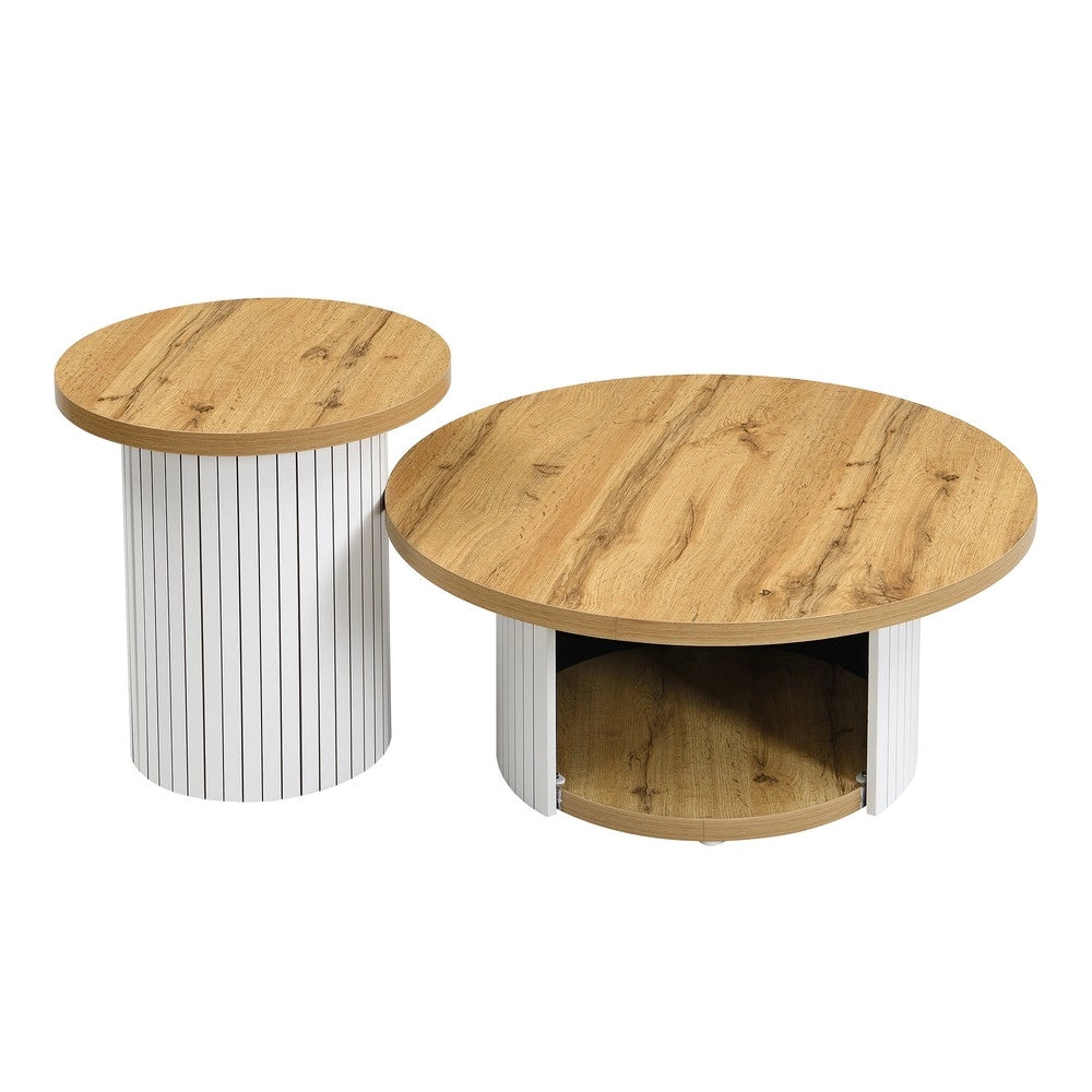 Tavolino da Caff¨¨ Rotondo con Ripiano in Legno Naturale ¨C MINIMAL ¨C Set Soggiorno Moderno