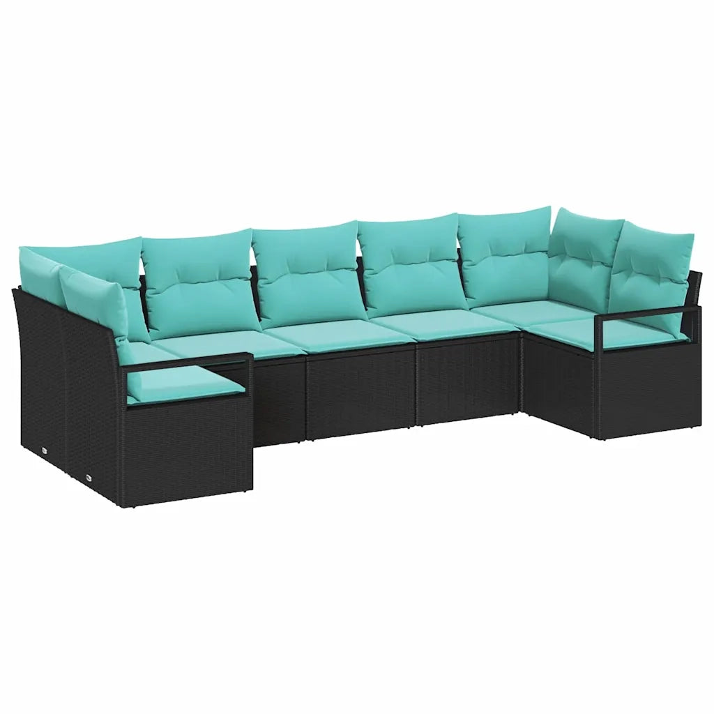Set di divani con cuscino 7 pcs Nero polyrattan
