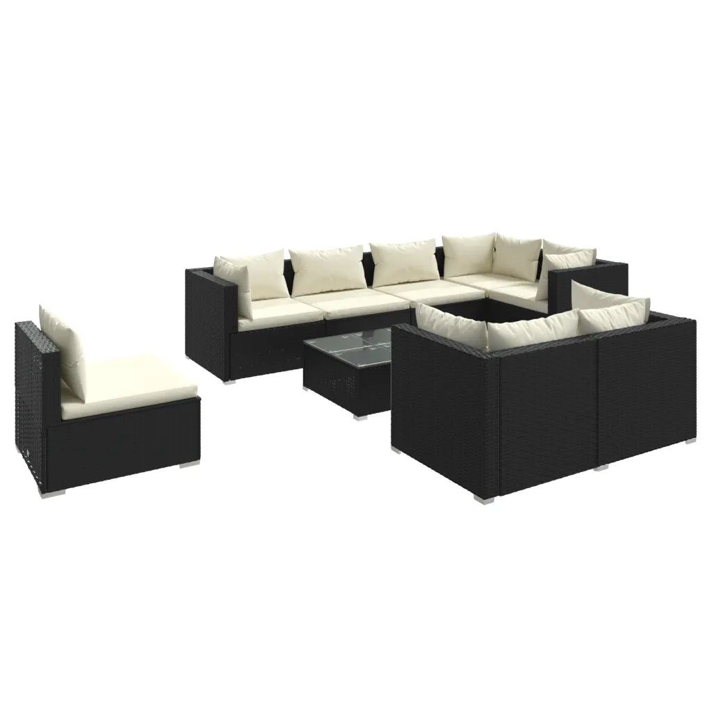 Set Divani da Giardino 9 pz con Cuscini in Polyrattan Nero 3102615