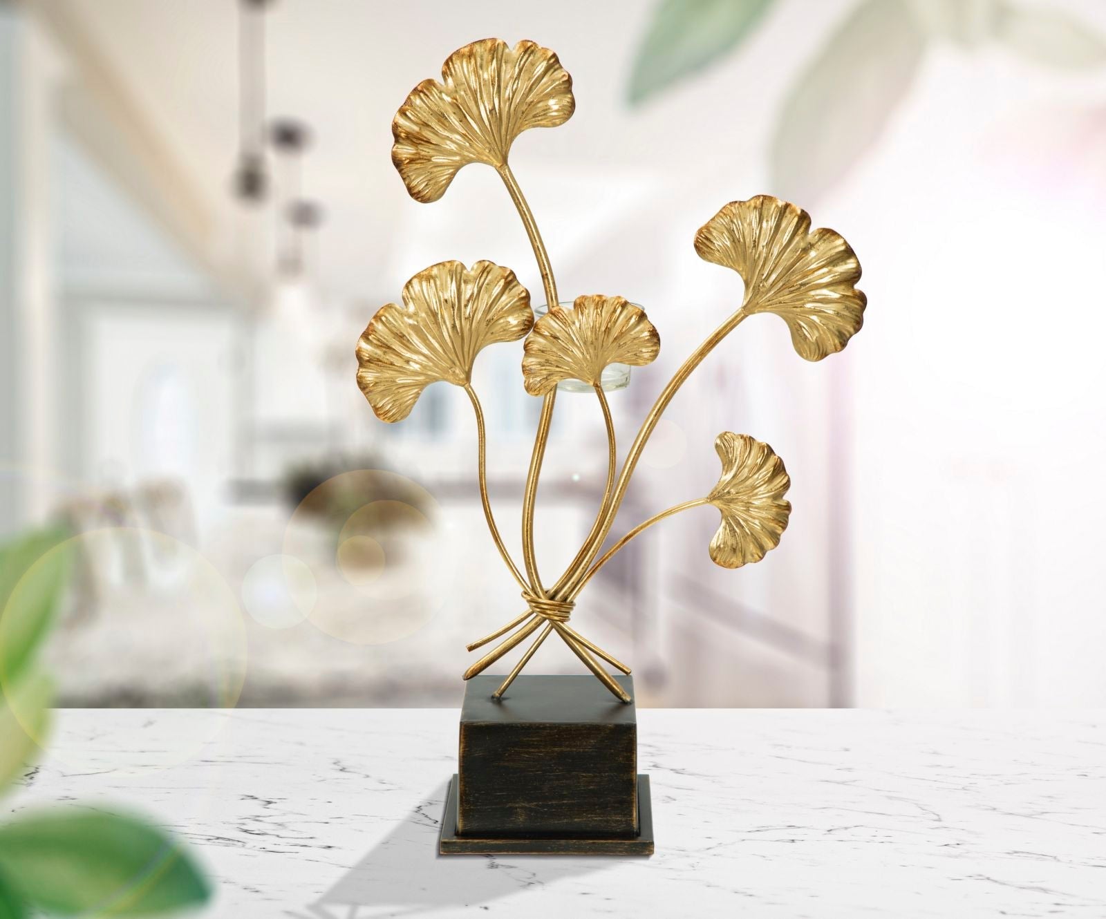 Portacandele Glam Iris 29x12,5x44 cm in Ferro e Vetro Oro e Nero