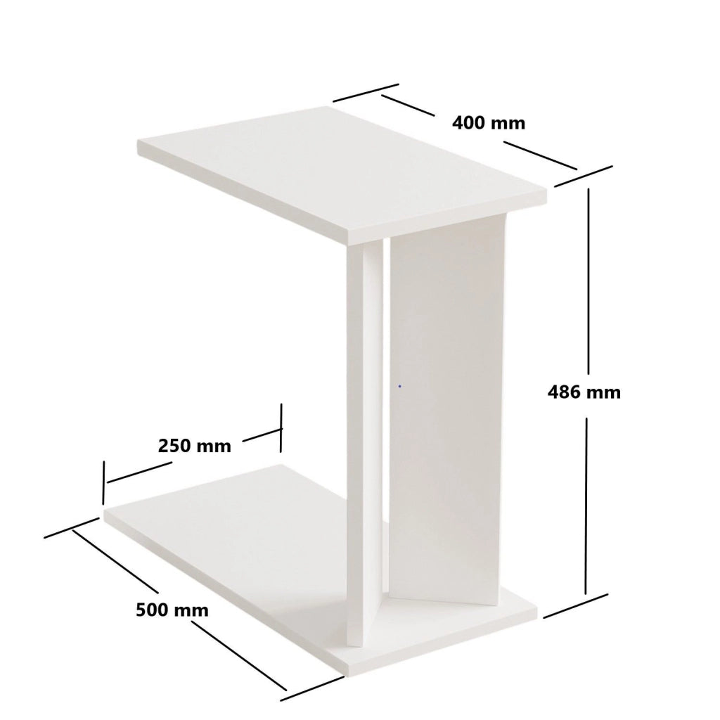 Tavolino in legno "Lun" - 25 x 50 x 48 cm - Bianco