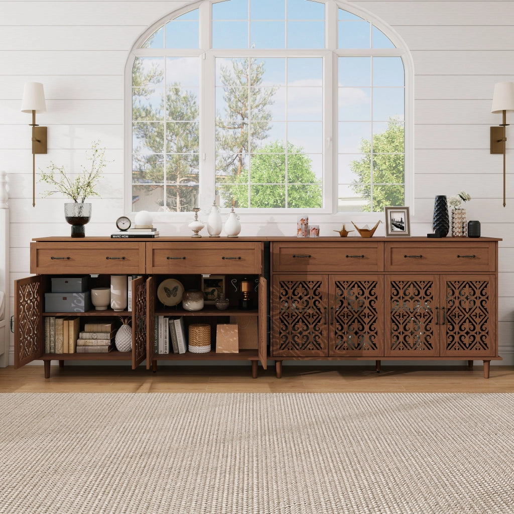 Credenza 4 Ante 2 Cassetti Massello Noce ¨C Xylo ¨C Ripiani Regolabili, Design Retro
