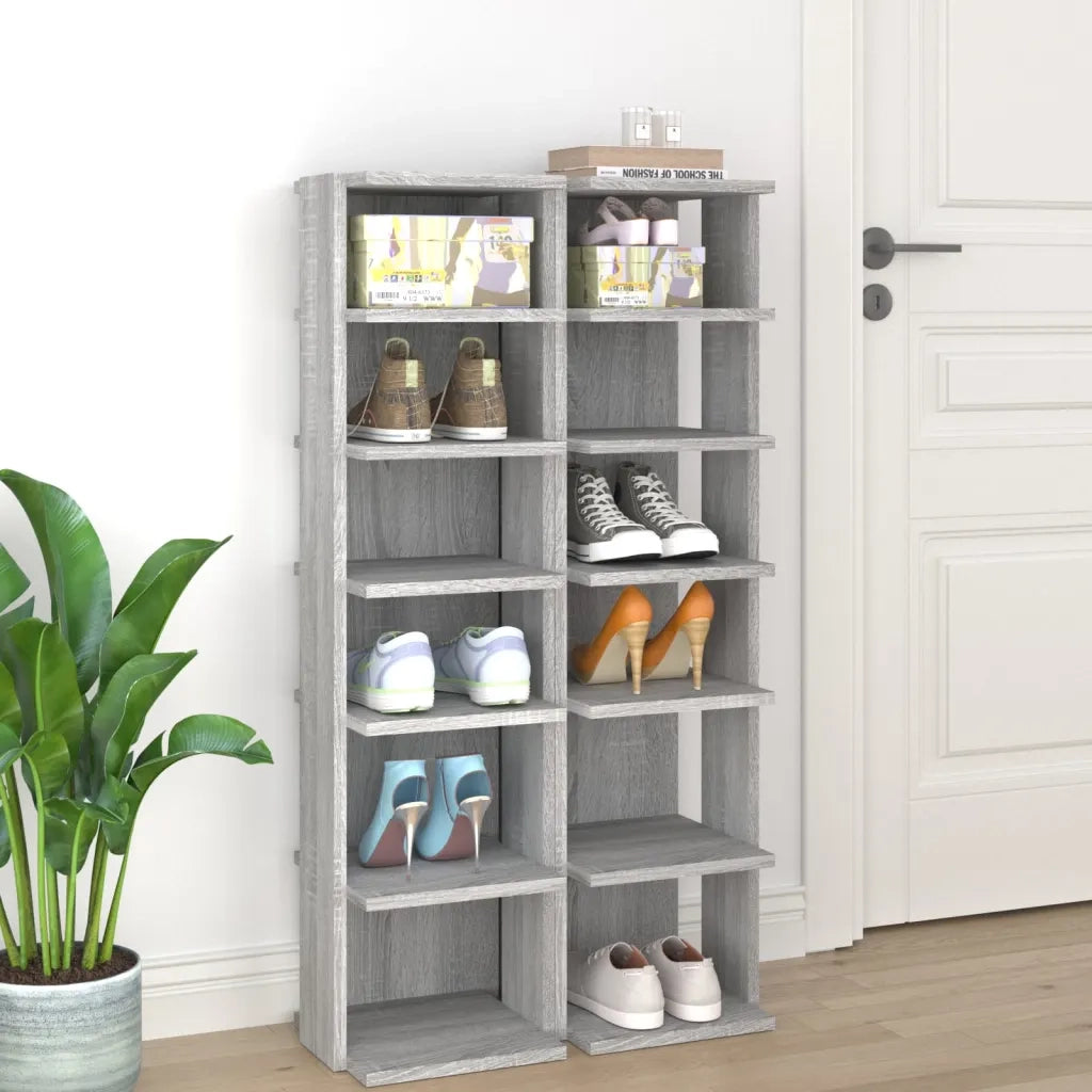 Scarpiere 2 pz | Mobile per scarpe Grigio Sonoma 27,5x27x102cm in Legno Multistrato