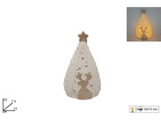 Decorazione Natalizia Albero di Natale Bianco con Renna Glitterata e Luci 23 cm