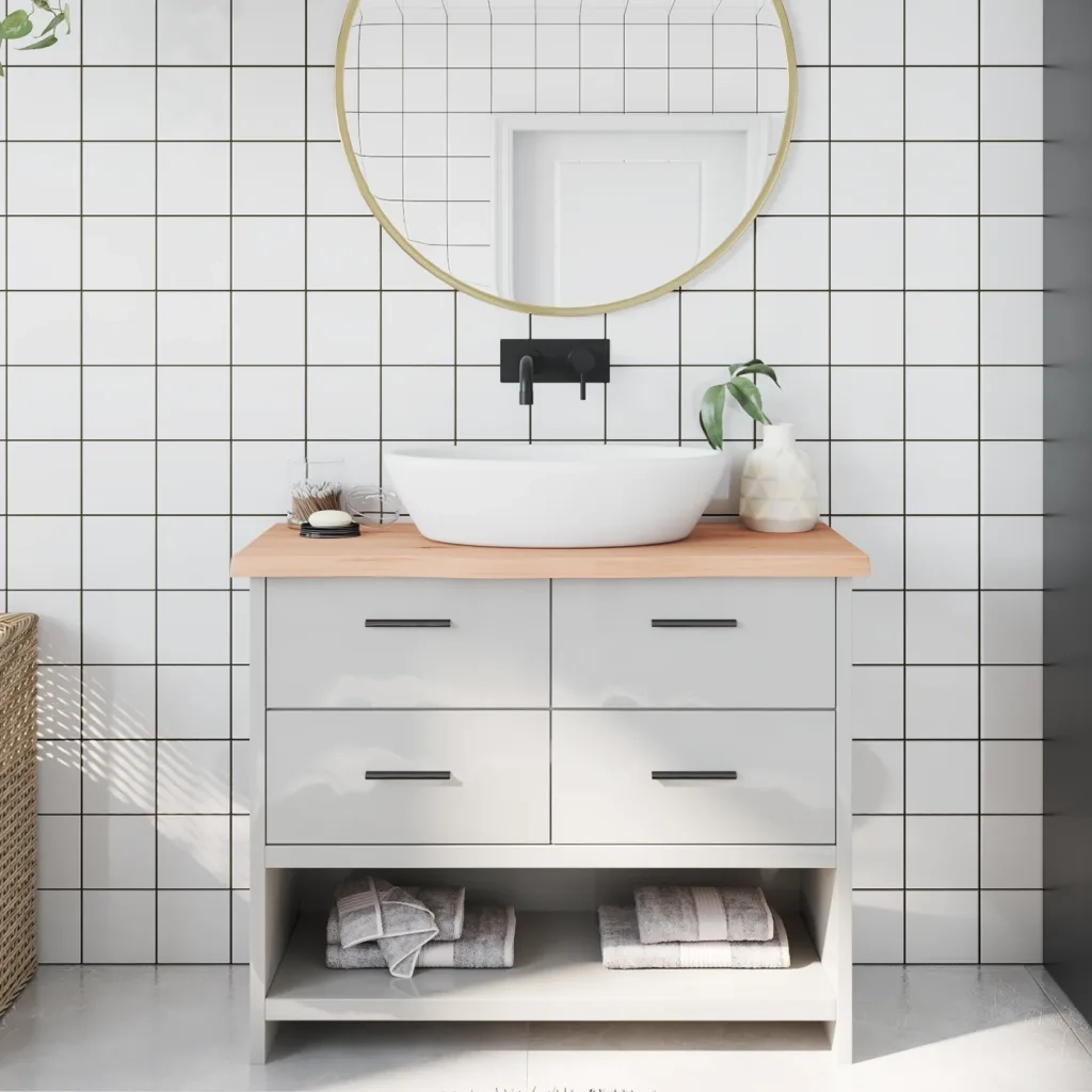Piano Bagno 100x40x(2-4) cm in Legno Massello Non Trattato 3156033