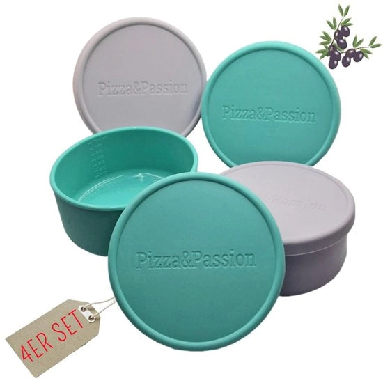 Set di 4 contenitori per pizza in silicone con coperchio - Contenitori per pizza in silicone - Contenitori per pizza, accessori per pizza, contenitori per lievitazione, contenitori per conservazione