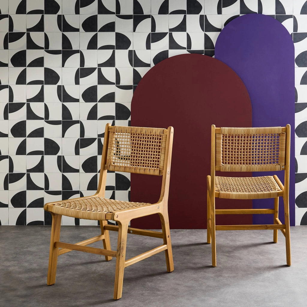 Set 2 sedie in canna e legno, marrone naturale