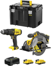 STANLEY FatMax Kit SVK210 (Trapano a Percussione SFMCD711 + Sega Circolare SFMCS500 + 2 Batterie 2,0 Ah + Caricabatteria + TSTAK VI)