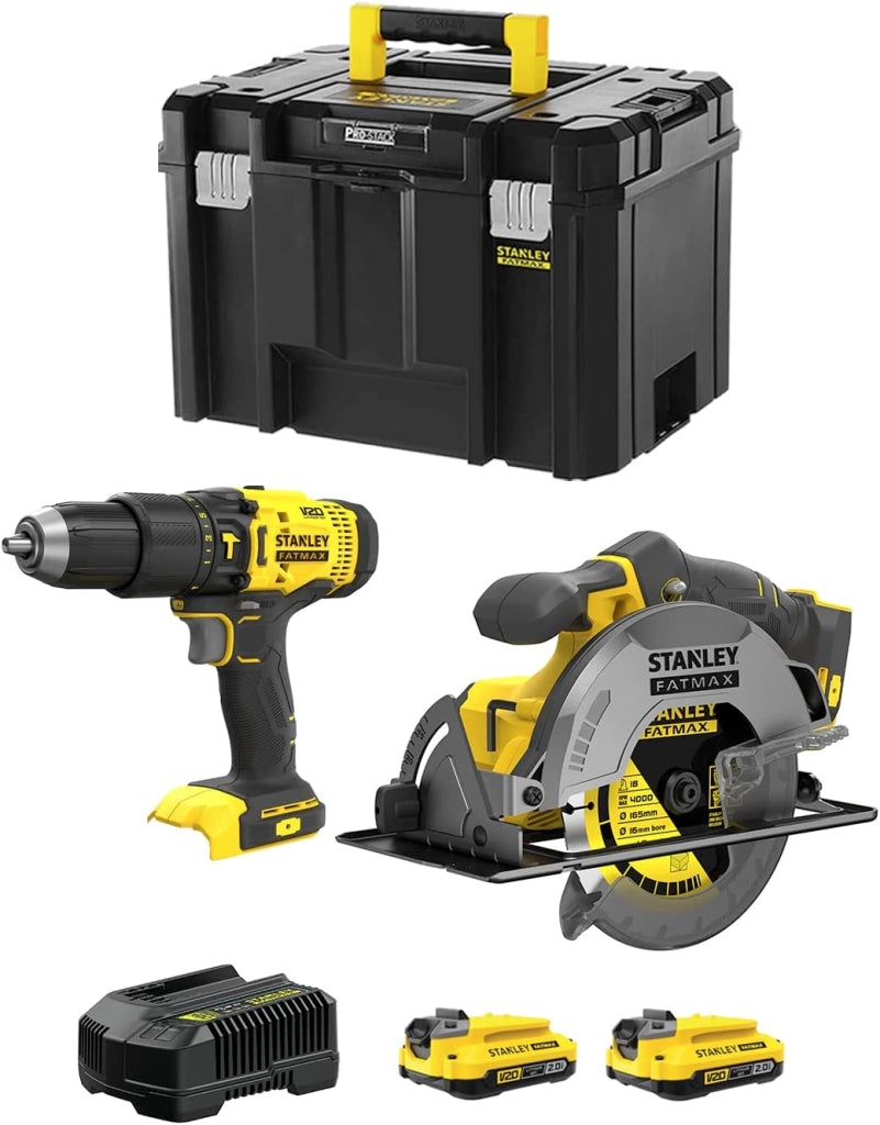 STANLEY FatMax Kit SVK210 (Trapano a Percussione SFMCD711 + Sega Circolare SFMCS500 + 2 Batterie 2,0 Ah + Caricabatteria + TSTAK VI)