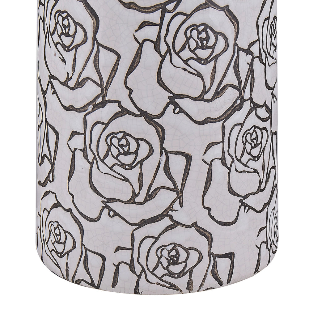 Vaso per fiori decorativo in gres porcellanato con motivo a rosa effetto craquelé bianco e Nero