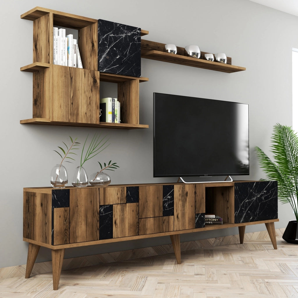 Mobile Soggiorno Casaluce, Parete Attrezzata Modulabile, Marrone Noce