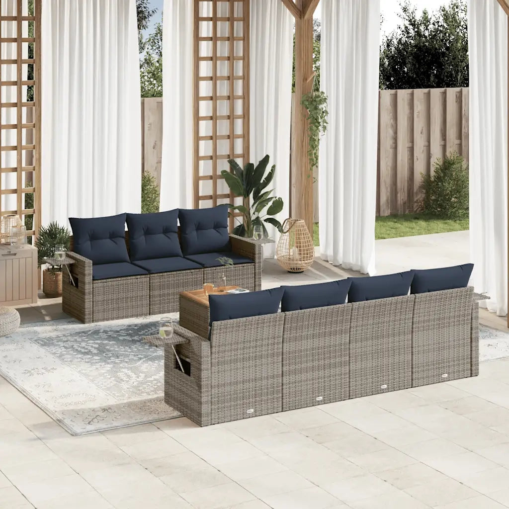 Set Divani da Giardino 8 pz con Cuscini Grigio in Polyrattan 3224472