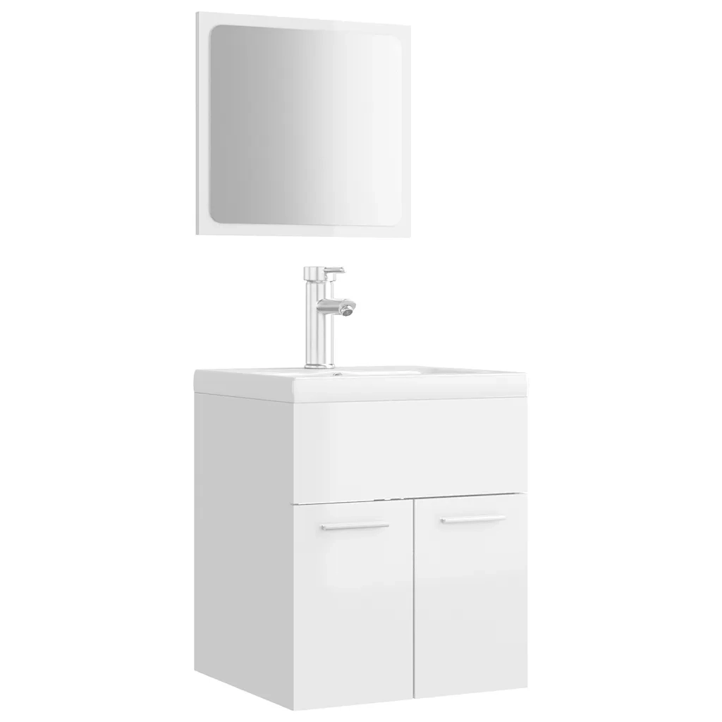 Set Mobili da Bagno | Armadio da bagno Bianco Lucido in Legno Multistrato