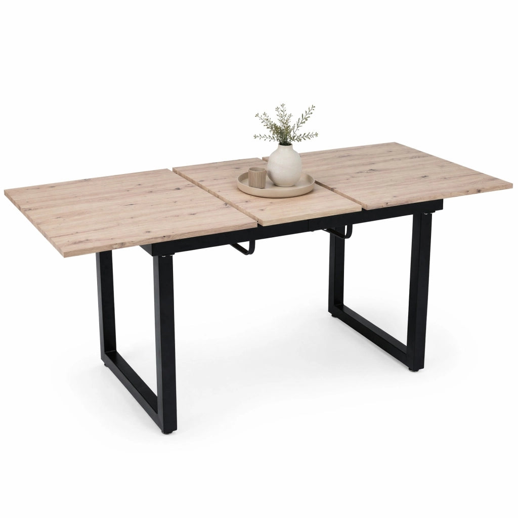 Tavolo da pranzo allungabile in stile industriale, MDF, nero e naturale, con struttura in metallo, 140/180 cm