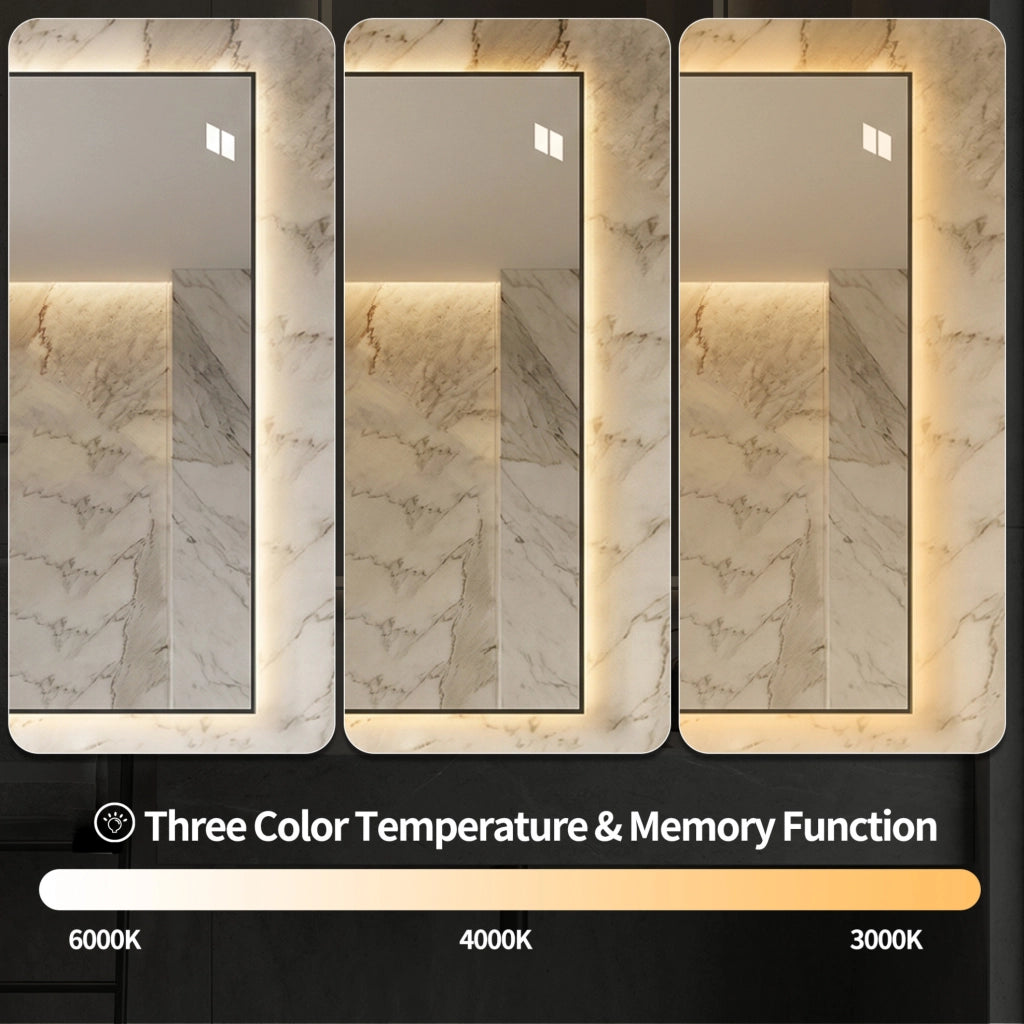Specchio bagno LED 70x90 cm vetro e alluminio argento antinebbia retroilluminato