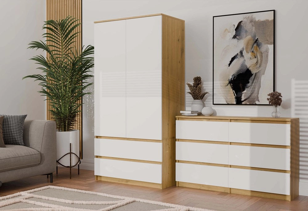 Cassettiera MALWA M6 120 rovere artisan bianco per camera e soggiorno