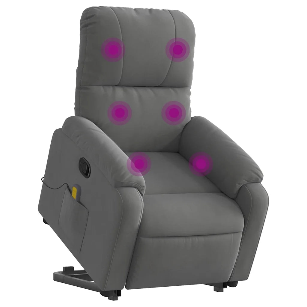 Poltrona a Rialzo Massaggi Reclinante Grigio Scuro Microfibra