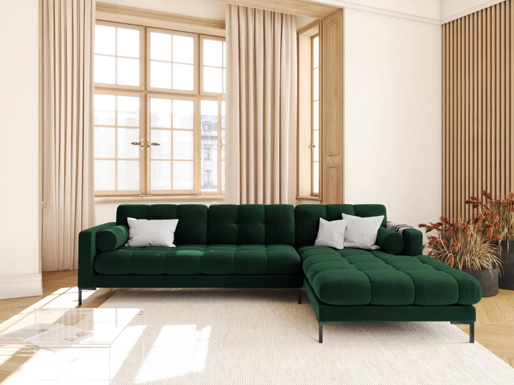 Cosmopolitan Design - Divano angolare destro "Bali" 5 posti in velluto verde bottiglia 