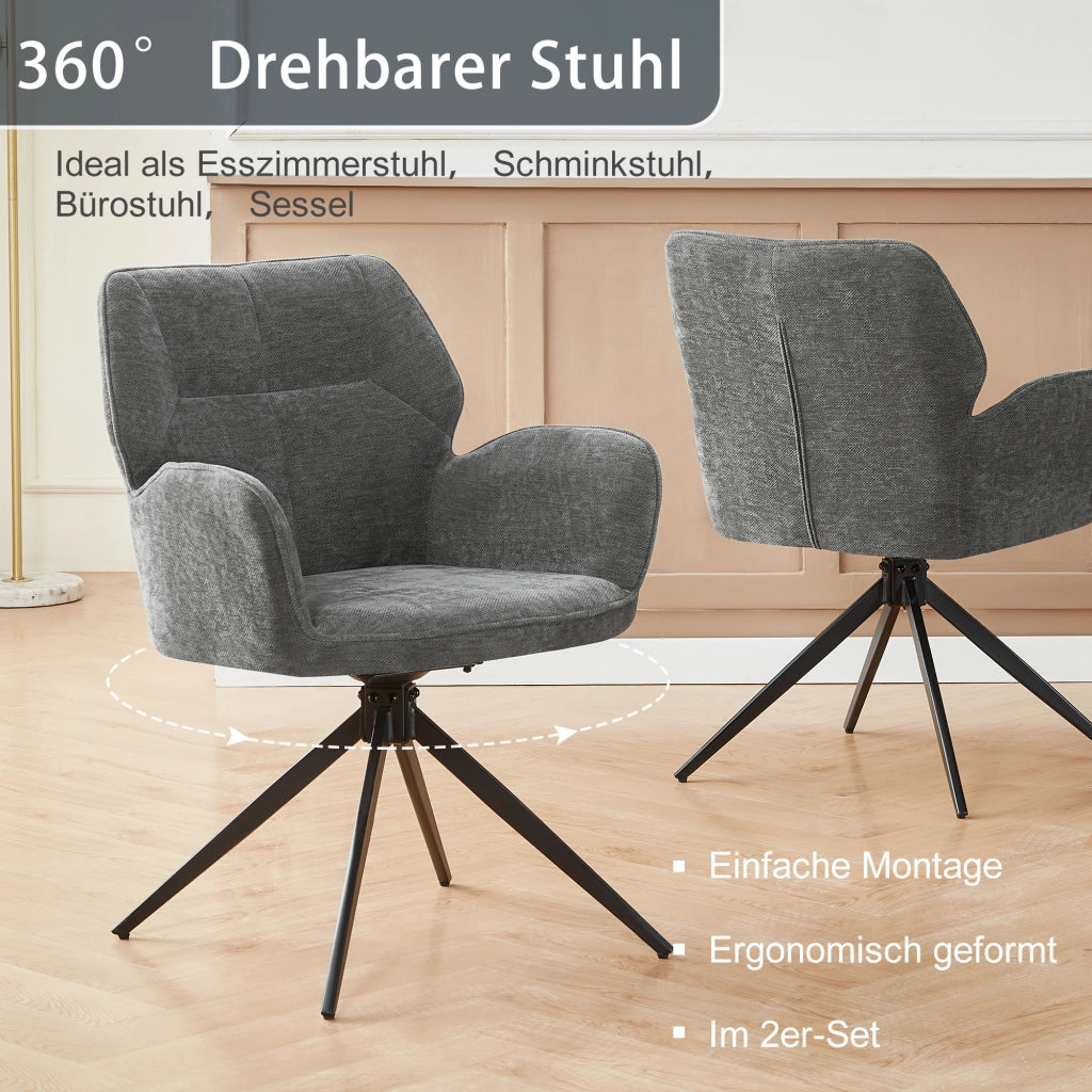 SEDIA Girevole Set da 2 pezzi 60 x 56 x 59 cm Chenille Grigio Scuro