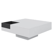 TAVOLO DA CAFFÈ 72x72x30 cm Bianco Nero in truciolato con LED e box rimovibile