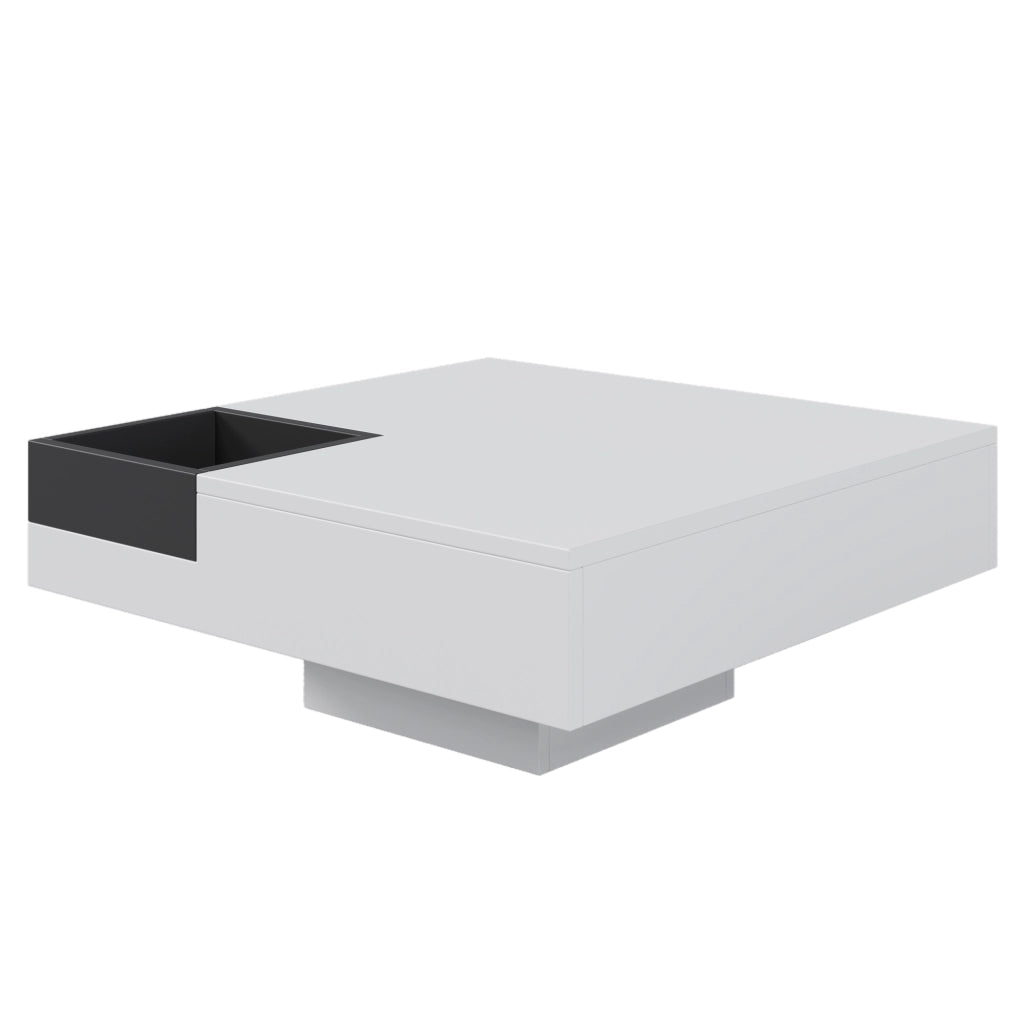TAVOLO DA CAFFÈ 72x72x30 cm Bianco Nero in truciolato con LED e box rimovibile