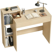 Scrivania PC Moderna con 3 Ripiani Aperti e Cassetto, in Legno, Color Legno, 100x40x90 cm