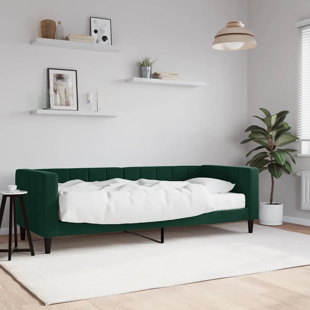 Divano Letto con Materasso Verde Scuro 80x200 cm in Velluto