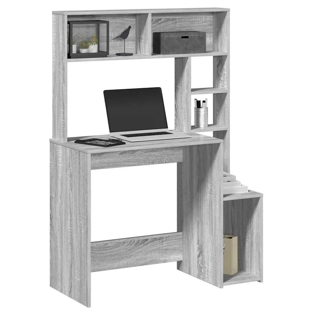 Scrivania | Tavolo da Ufficio Mensole Grigio Sonoma 100x45x140 cm Legno Multistrato