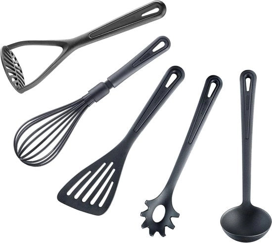 schiacciapatate, cucchiaio di legno, schiacciasassi, spatola, cucchiaio per spaghetti, plastica, delicato, nero