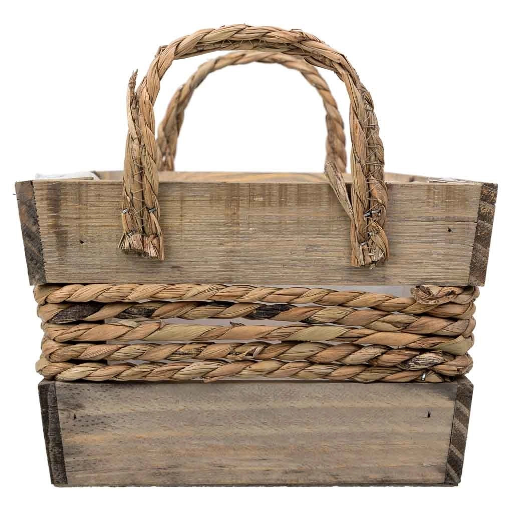 Cesto in legno e corda con manici marroni 33x23x15h